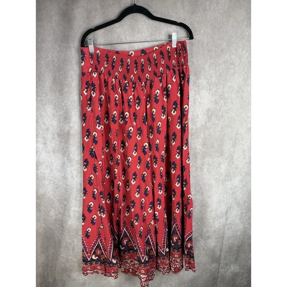 Free People Extreme Wide Leg Floral Boho Pants In Red Women's Size L - Picture 8 of 10